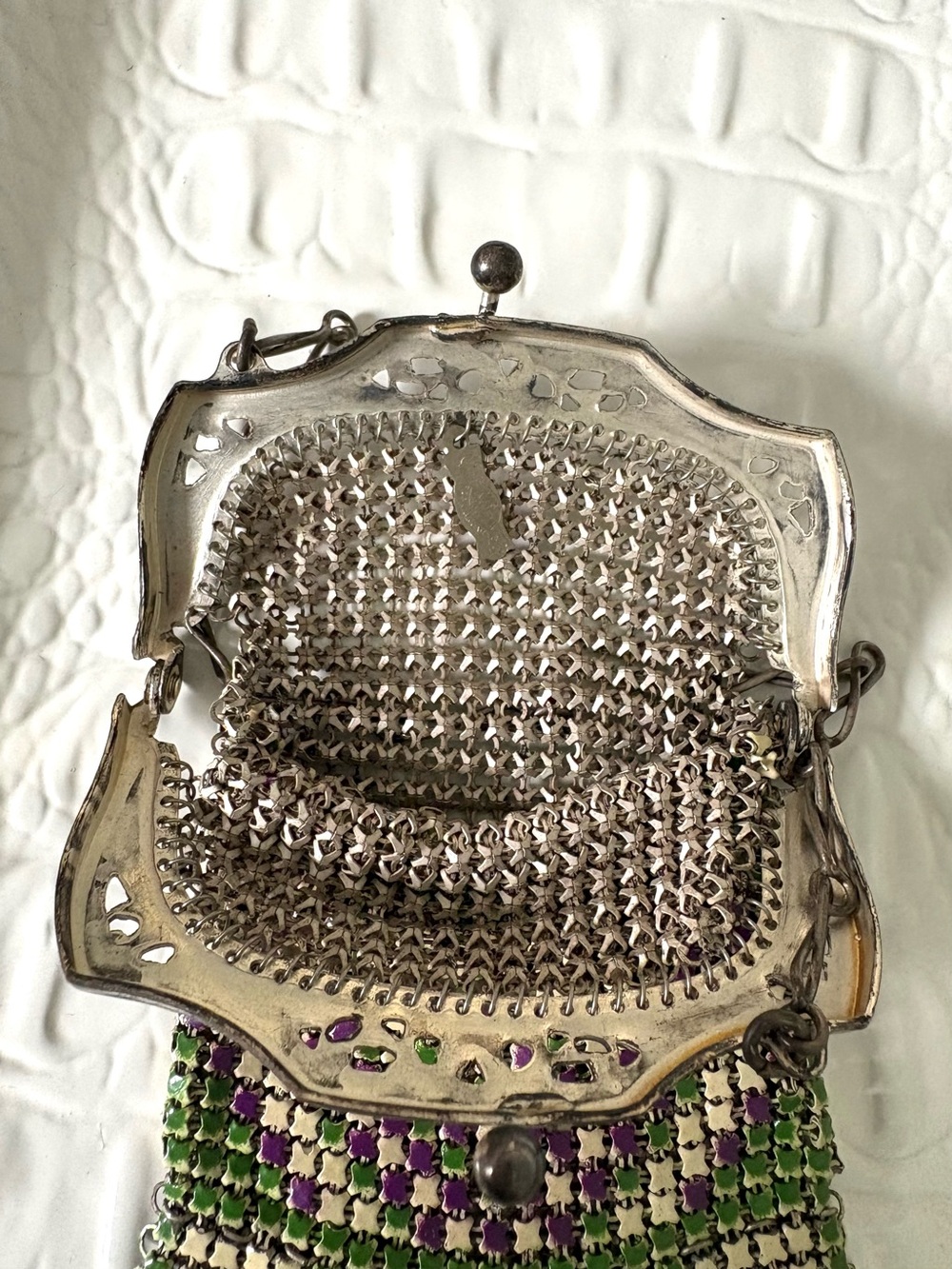 Whiting & Davis Childs Doll Mesh Pink and Green Vintage Purse RARE! Mint Cond - Picture 6 of 6